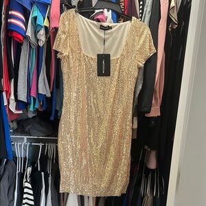 PrettyLittleThing Champagne Gold Sequin Mini Dress